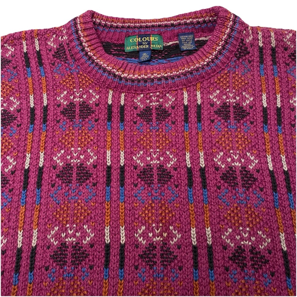 90s Colours by Alexander Julian Sweater XL Chunky Knit Raspberry Grandpa Retro